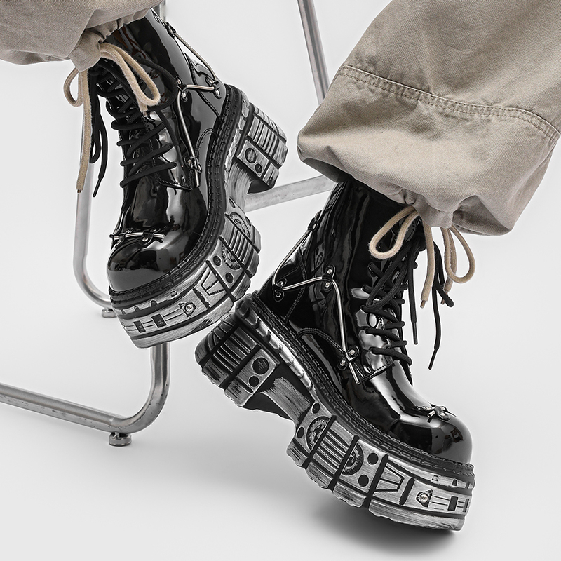New Men Punk Style Thick Soled - Motorcycle Gear Pattern ulasan dan harga