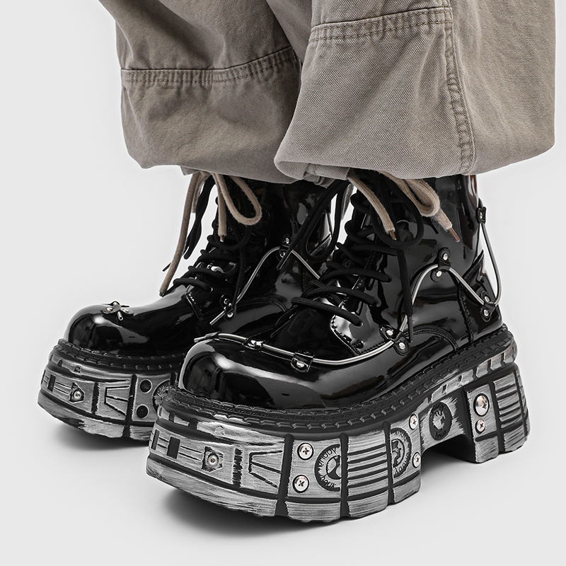New Men Punk Style Thick Soled - Motorcycle Gear Pattern ulasan dan harga